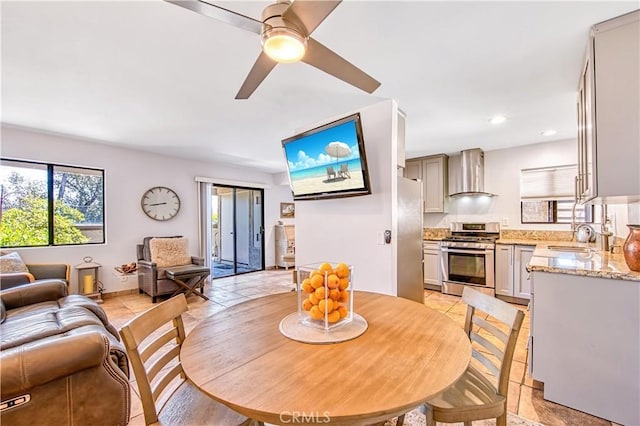 28282 Sorrento Unit 147, Laguna Niguel, CA 92677 - dining room with ceiling fan, recessed lighting, and light tile patterned flooring