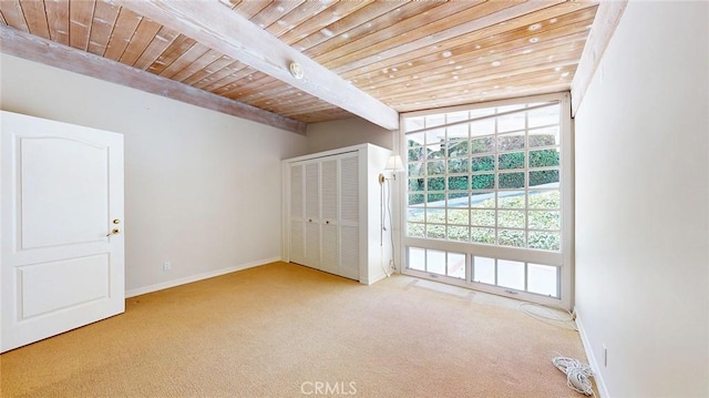 12 Pinto Ln, Rolling Hills Estates, CA 90274 - unfurnished bedroom featuring carpet flooring, a wooden ceiling with exposed beams, access to outside, and a closet