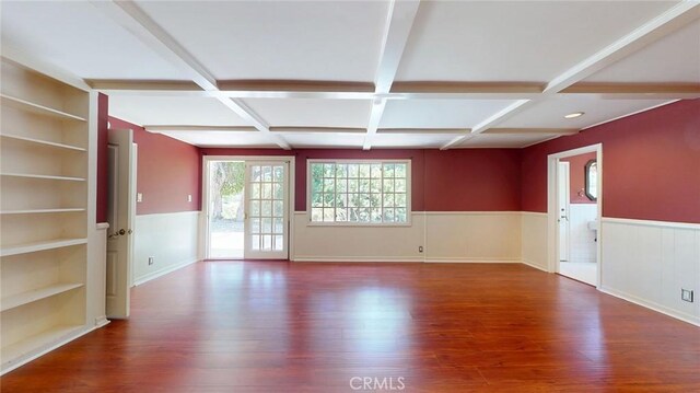 12 Pinto Ln, Rolling Hills Estates, CA 90274 - unfurnished room featuring wainscoting, wood finished floors, coffered ceiling, and beamed ceiling