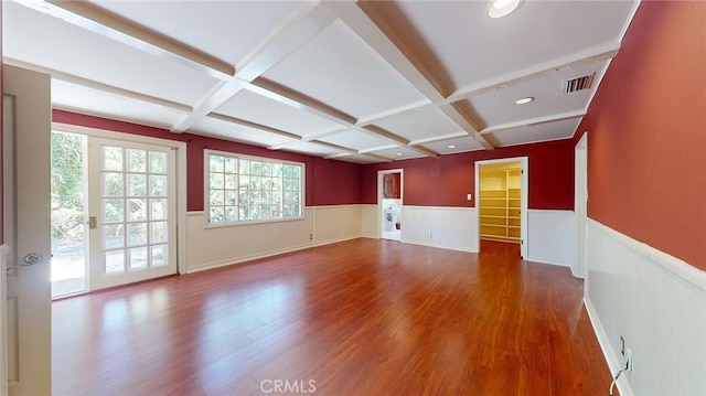 12 Pinto Ln, Rolling Hills Estates, CA 90274 - spare room with coffered ceiling, wainscoting, wood finished floors, beam ceiling, and recessed lighting