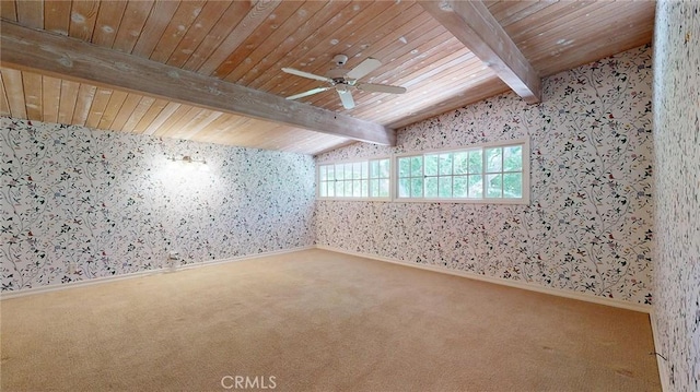12 Pinto Ln, Rolling Hills Estates, CA 90274 - spare room with wallpapered walls, carpet, wooden ceiling, and a ceiling fan