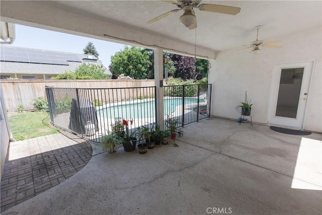 337 W Trenton Ave, Clovis, CA 93619 - view of pool featuring a fenced backyard, a ceiling fan, and a patio