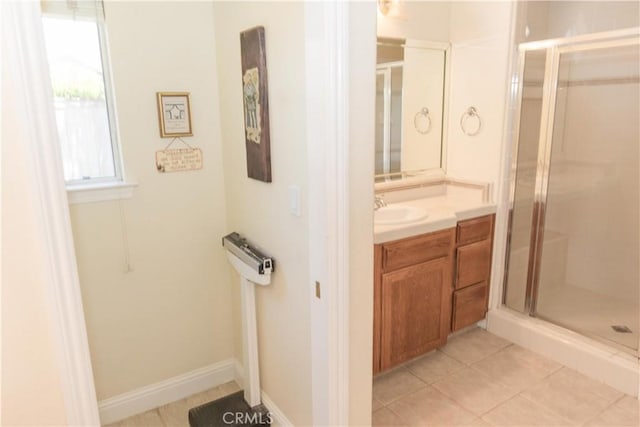 337 W Trenton Ave, Clovis, CA 93619 - bathroom with vanity, a shower stall, and tile patterned floors