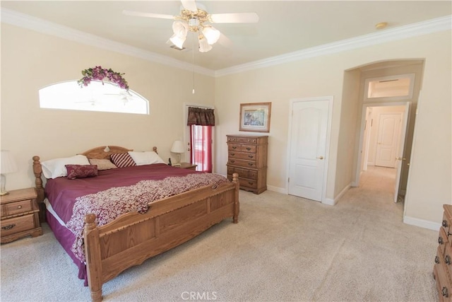 337 W Trenton Ave, Clovis, CA 93619 - bedroom featuring light carpet, crown molding, and ceiling fan