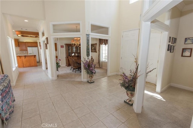 337 W Trenton Ave, Clovis, CA 93619 - foyer with a high ceiling, recessed lighting, and light tile patterned flooring