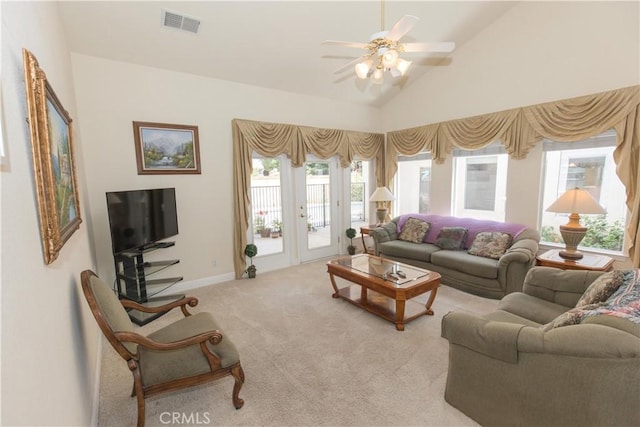 337 W Trenton Ave, Clovis, CA 93619 - living area with light colored carpet, a ceiling fan, and lofted ceiling