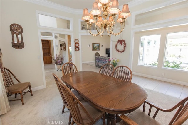 337 W Trenton Ave, Clovis, CA 93619 - dining area featuring a chandelier, ornamental molding, and light carpet