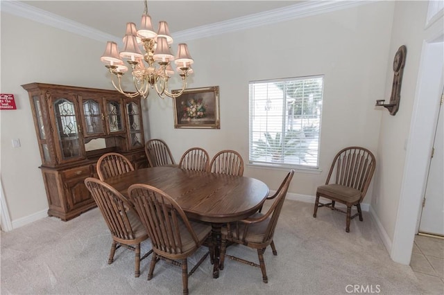 337 W Trenton Ave, Clovis, CA 93619 - dining area featuring a chandelier, light carpet, and ornamental molding