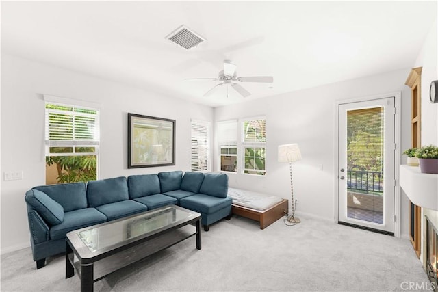 32 Perennial, Irvine, CA 92603 - living room featuring light colored carpet and ceiling fan