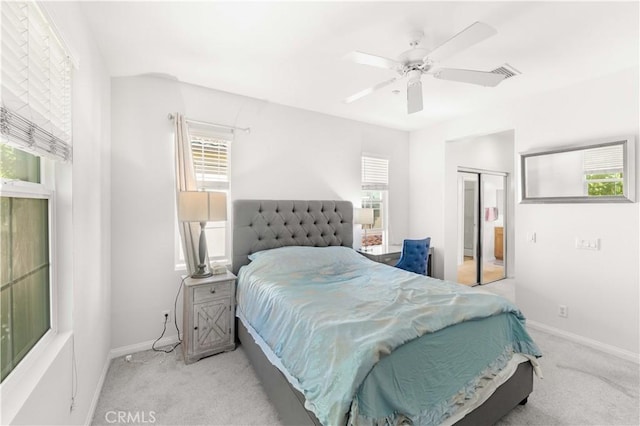 32 Perennial, Irvine, CA 92603 - bedroom with light colored carpet, a closet, and a ceiling fan