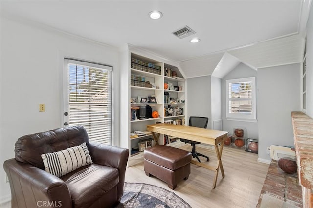 4455 Atoll Ave, Sherman Oaks, CA 91423 - office space featuring light wood-type flooring, plenty of natural light, recessed lighting, crown molding, and baseboards