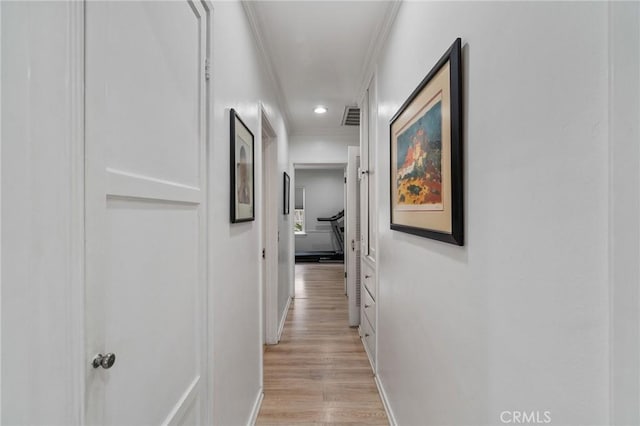 4455 Atoll Ave, Sherman Oaks, CA 91423 - corridor with crown molding, light wood-style floors, recessed lighting, and baseboards