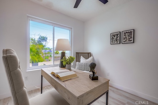 24162 Twig St, Lake Forest, CA 92630 - office space with plenty of natural light, ceiling fan, light wood-style floors, baseboards, and a textured ceiling