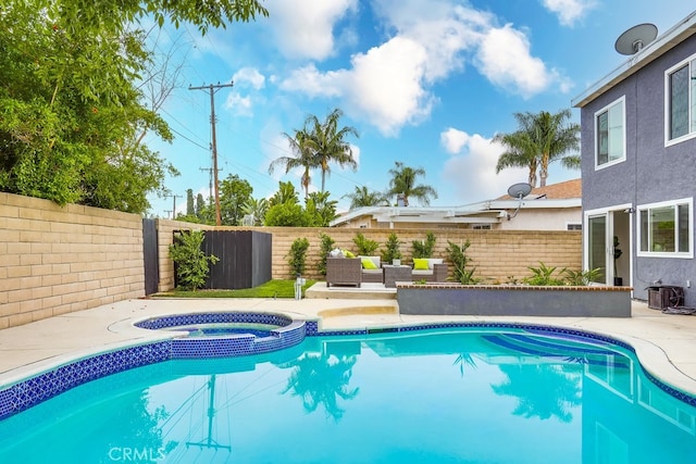 24162 Twig St, Lake Forest, CA 92630 - view of swimming pool featuring a fenced backyard, a pool with connected hot tub, and a patio