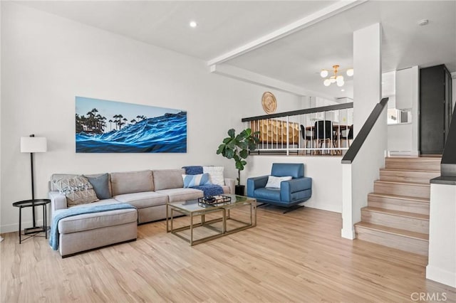 2310 Vanderbilt Ln Unit 4, Redondo Beach, CA 90278 - living room with wood finished floors, stairs, beam ceiling, and recessed lighting