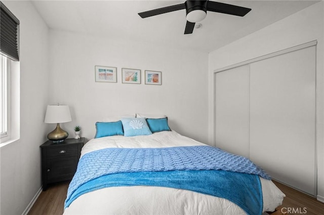2310 Vanderbilt Ln Unit 4, Redondo Beach, CA 90278 - bedroom with wood finished floors, a closet, and a ceiling fan