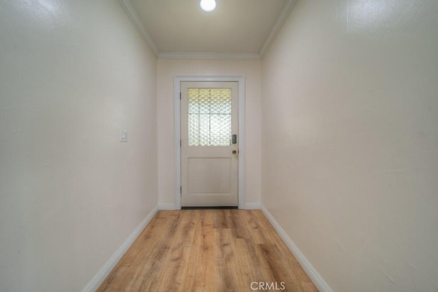 1043 Meadowview Ct, Corona, CA 92878 - doorway with light wood-style flooring and crown molding