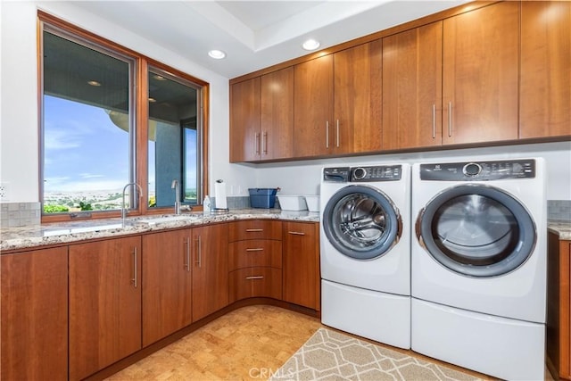 2340 Battering Rock Rd, Templeton, CA 93465 - washroom featuring washer and dryer, recessed lighting, and cabinet space