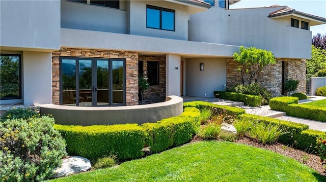 2340 Battering Rock Rd, Templeton, CA 93465 - contemporary home featuring stone siding, stucco siding, and french doors