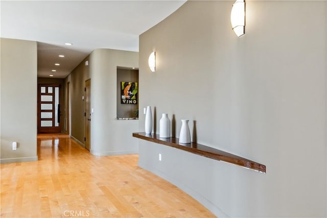 2340 Battering Rock Rd, Templeton, CA 93465 - hallway with light wood-type flooring, recessed lighting, and baseboards