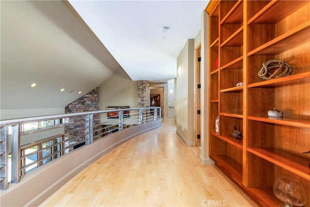 2340 Battering Rock Rd, Templeton, CA 93465 - corridor featuring wood finished floors, lofted ceiling, and an upstairs landing