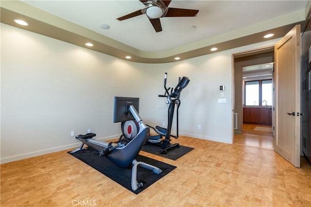 2340 Battering Rock Rd, Templeton, CA 93465 - exercise area with ceiling fan, recessed lighting, and baseboards