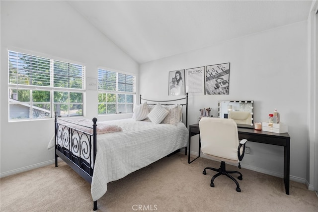 999 Alleghany Cir, San Dimas, CA 91773 - bedroom with carpet, high vaulted ceiling, baseboards, and an office area