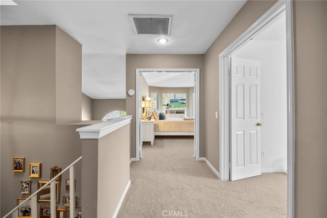 999 Alleghany Cir, San Dimas, CA 91773 - hall with an upstairs landing, carpet flooring, and baseboards
