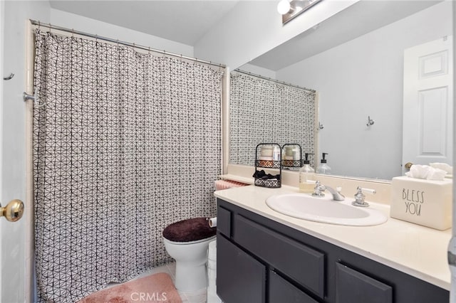 999 Alleghany Cir, San Dimas, CA 91773 - full bath with toilet, vanity, and a shower with shower curtain