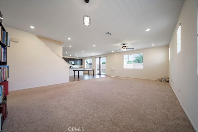 1172 Poinsettia Cir, Calimesa, CA 92320 - unfurnished living room featuring recessed lighting, carpet floors, and a ceiling fan