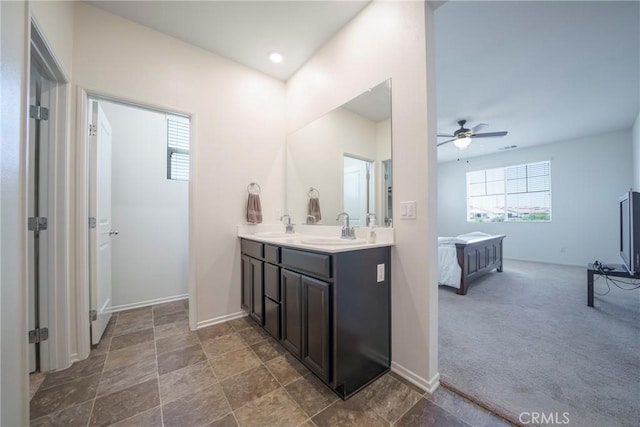 1172 Poinsettia Cir, Calimesa, CA 92320 - full bath with double vanity and ceiling fan