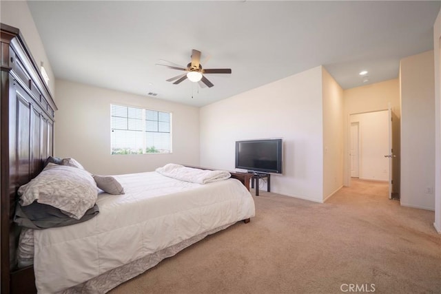 1172 Poinsettia Cir, Calimesa, CA 92320 - bedroom with light carpet, ceiling fan, and recessed lighting