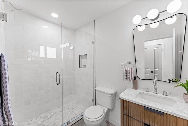 2225 Cartlen Dr, Placentia, CA 92870 - bathroom with toilet, a shower stall, vanity, and baseboards