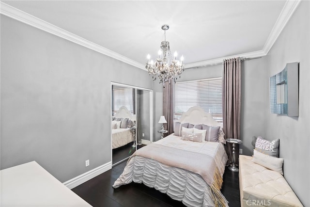 24 Lyon Rdg, Aliso Viejo, CA 92656 - bedroom with crown molding, a chandelier, and dark wood-type flooring
