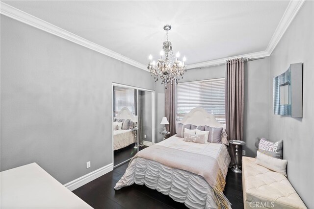 24 Lyon Rdg, Aliso Viejo, CA 92656 - bedroom with crown molding, a chandelier, and dark wood-type flooring