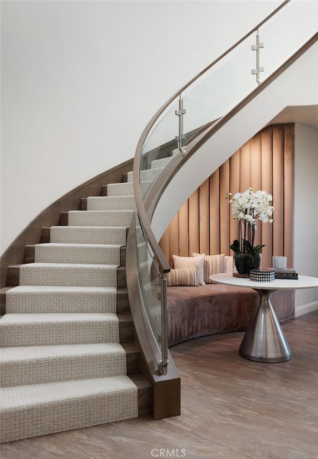 112 Mountain Sky, Irvine, CA 92602 - stairway featuring wood finished floors