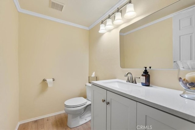 10586 Ring Ave, Rancho Cucamonga, CA 91737 - half bathroom with wood finished floors, vanity, and crown molding