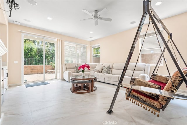 8180 E Brookdale Ln, Anaheim Hills, CA 92807 - living room featuring a ceiling fan and recessed lighting