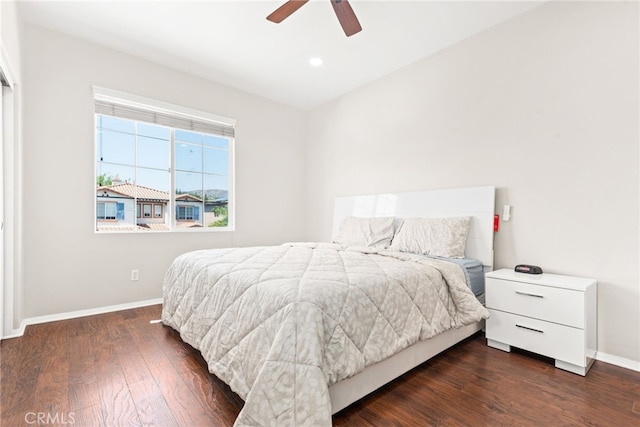 8180 E Brookdale Ln, Anaheim Hills, CA 92807 - bedroom with baseboards, wood finished floors, recessed lighting, and ceiling fan