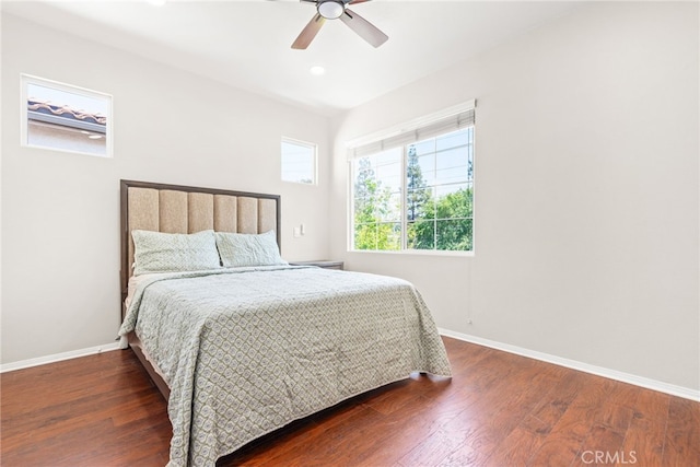 8180 E Brookdale Ln, Anaheim Hills, CA 92807 - bedroom with wood finished floors, baseboards, a ceiling fan, and recessed lighting
