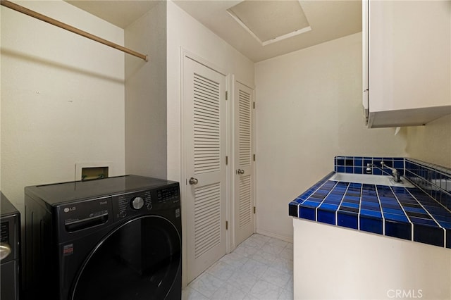 833 Saint Amant Dr, Chico, CA 95926 - laundry room with washer / dryer, cabinet space, and attic access