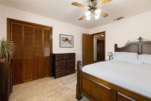 833 Saint Amant Dr, Chico, CA 95926 - bedroom with light carpet, a closet, and ceiling fan