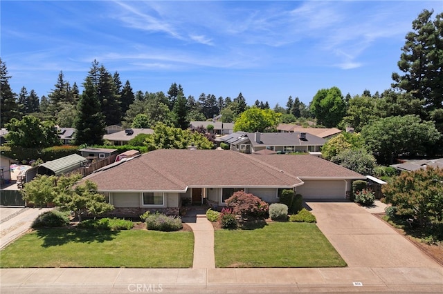 833 Saint Amant Dr, Chico, CA 95926 - single story home with driveway, a front lawn, a residential view, and roof with shingles