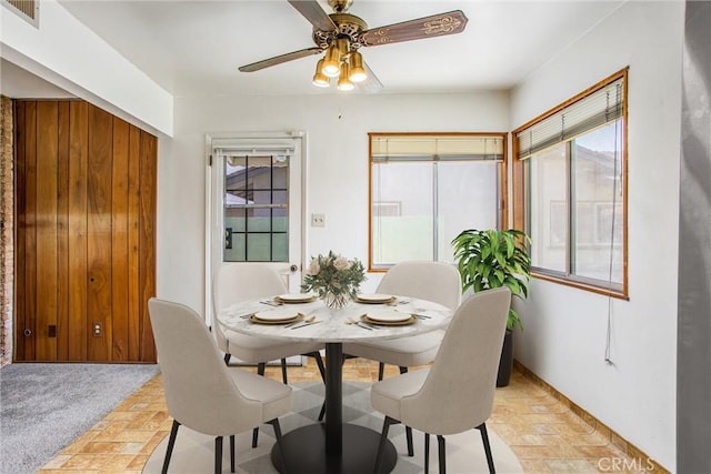 3071 Belle St, San Bernardino, CA 92404 - dining space featuring a ceiling fan and baseboards