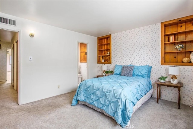 3071 Belle St, San Bernardino, CA 92404 - bedroom featuring carpet, wallpapered walls, and connected bathroom