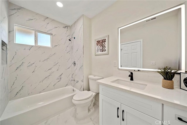 2250 Dorris Pl, Los Angeles, CA 90031 - bathroom with vanity, marble look tile flooring, toilet, and shower / bath combination