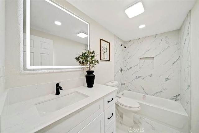 2250 Dorris Pl, Los Angeles, CA 90031 - bathroom with vanity, toilet, recessed lighting, washtub / shower combination, and marble finish floors