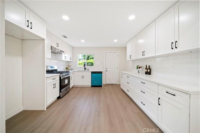 2250 Dorris Pl, Los Angeles, CA 90031 - kitchen with stainless steel gas range oven, dishwasher, light wood-style flooring, light countertops, and recessed lighting