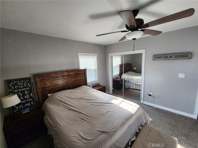 34939 Date Ave, Yucaipa, CA 92399 - bedroom with carpet flooring, a ceiling fan, and a closet