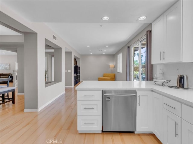 5637 Como Cir, Woodland Hills, CA 91367 - kitchen with dishwasher, a peninsula, open floor plan, white cabinets, and recessed lighting